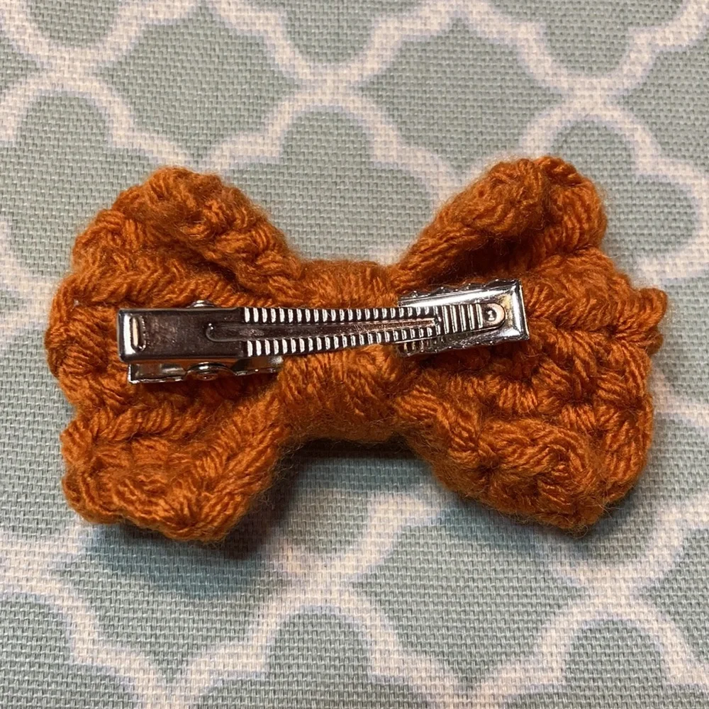Rust Orange Crochet Bow Hair Clip